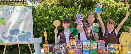 Support Girls' Success Girl Scouts selling cookies